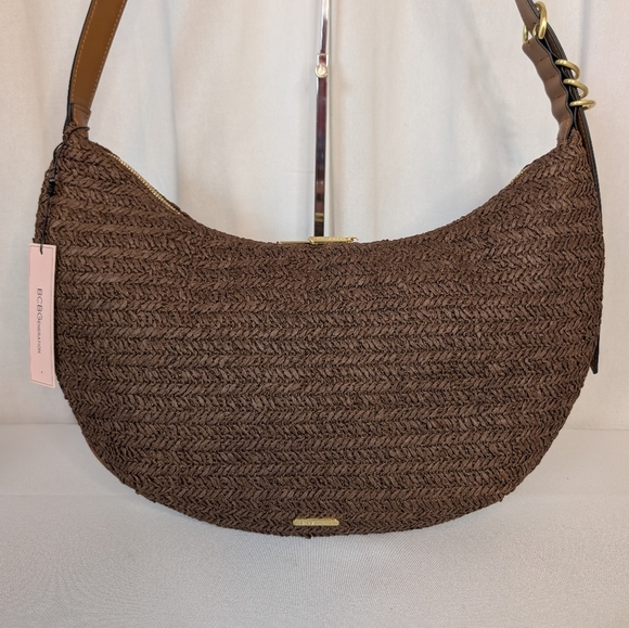 BCBG Brown Woven Crescent Hobo Shoulder Bag NWT - Picture 3 of 8